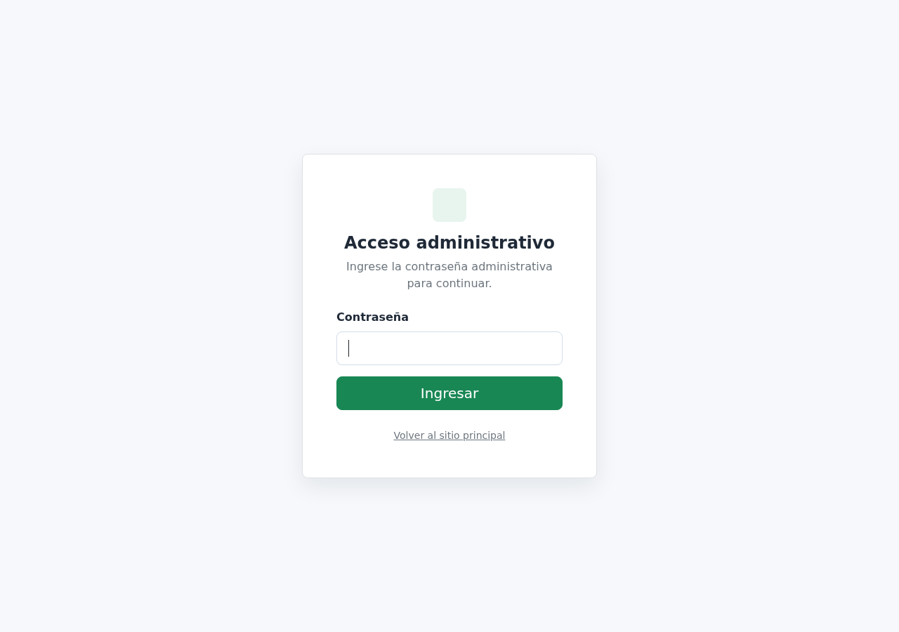 Formulario de acceso administrativo pidiendo la contraseña